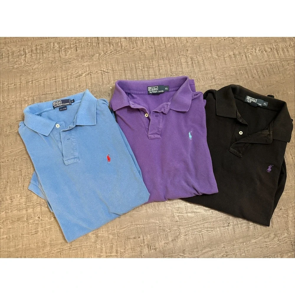 Lot of 3 Polo Ralph Lauren Classic Fit Solid Short Sleeve Polo Shirts XL Cotton